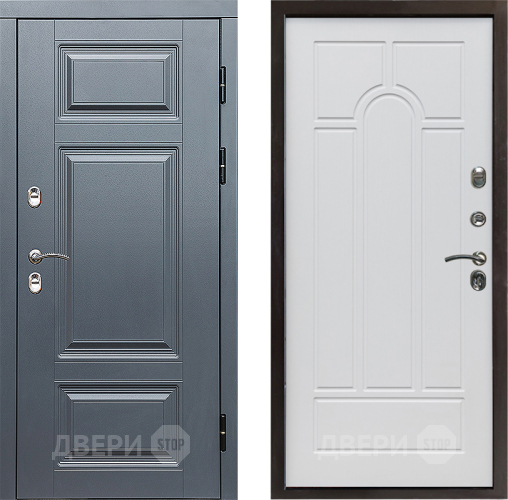 Входная металлическая Дверь Престиж TERMO с терморазрывом Премиум Грэй Арка Белое дерево в Видное