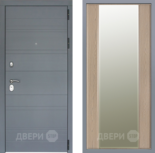 Дверь Заводские двери Лира Софт графит Зеркало Макси Беленый дуб в Видное
