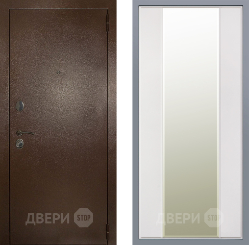 Дверь Заводские двери Эталон 3к антик медь Зеркало Макси Белый матовый в Видное