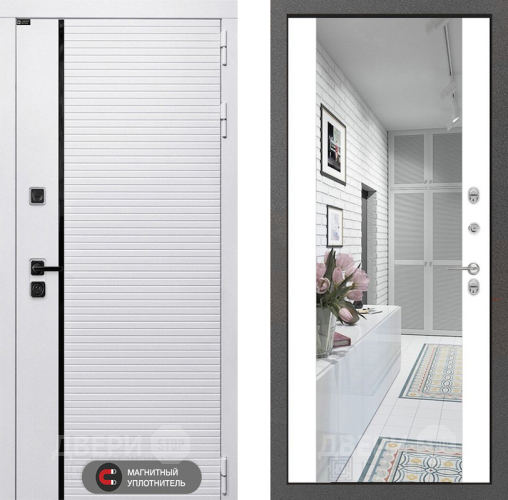 Входная металлическая Дверь Лабиринт (LABIRINT) Royal Зеркало Максимум Белый софт в Видное