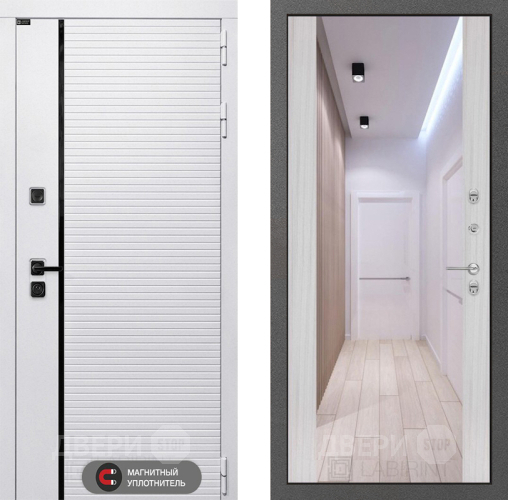 Входная металлическая Дверь Лабиринт (LABIRINT) Royal Зеркало Максимум Сандал белый в Видное