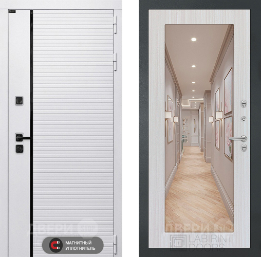 Входная металлическая Дверь Лабиринт (LABIRINT) Royal Зеркало 18 Сандал белый в Видное