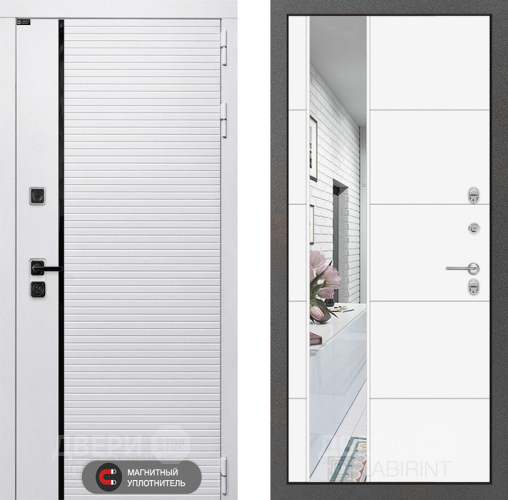 Входная металлическая Дверь Лабиринт (LABIRINT) Royal Зеркало 19 Белый софт в Видное