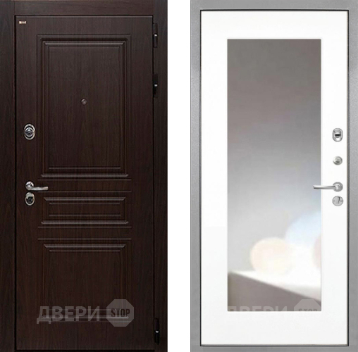 Входная металлическая Дверь Интекрон (INTECRON) Брайтон Тиковое Дерево ФЛЗ-120-М Зеркало Белый матовый в Видное