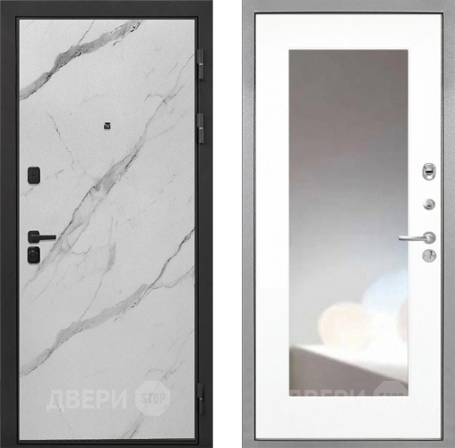 Входная металлическая Дверь Интекрон (INTECRON) Профит Black Мрамор Арктик ФЛЗ-120-М Зеркало Белый матовый в Видное