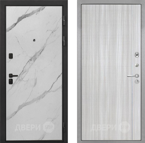 Входная металлическая Дверь Интекрон (INTECRON) Профит Black Мрамор Арктик В-07 с молдингом Сандал белый в Видное