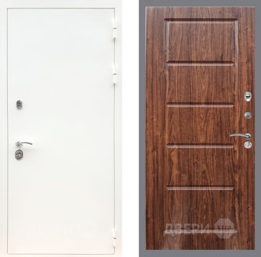 Входная металлическая Дверь Рекс (REX) 5 Белая Шагрень FL-39 орех тисненый в Видное