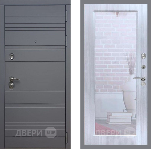 Входная металлическая Дверь Рекс (REX) 14 силк титан Зеркало Пастораль Сандал белый в Видное