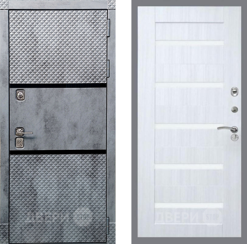 Входная металлическая Дверь Рекс (REX) 15 Бетон Темный СБ-14 стекло белое Сандал белый в Видное