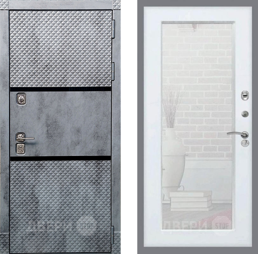 Дверь Рекс (REX) 15 Бетон Темный Зеркало Пастораль Белый ясень в Видное