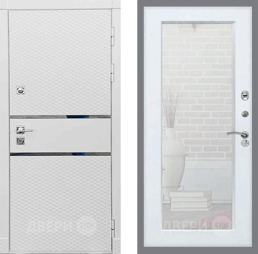 Входная металлическая Дверь Рекс (REX) 15 Силк Сноу Зеркало Пастораль Белый ясень в Видное