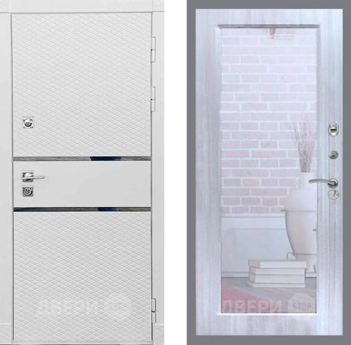 Входная металлическая Дверь Рекс (REX) 15 Силк Сноу Зеркало Пастораль Сандал белый в Видное