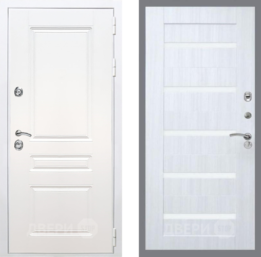 Входная металлическая Дверь Рекс (REX) Премиум-н Силк Сноу СБ-14 стекло белое Сандал белый в Видное