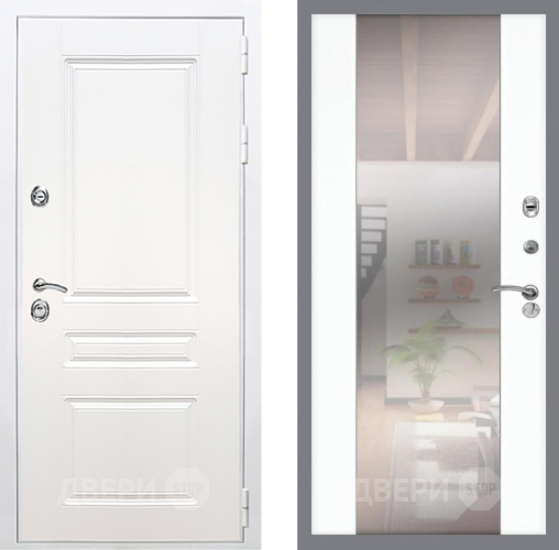 Входная металлическая Дверь Рекс (REX) Премиум-н Силк Сноу СБ-16 Зеркало Силк Сноу в Видное