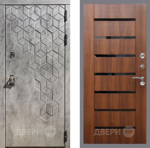 Входная металлическая Дверь Рекс (REX) 23 СБ-14 стекло черное Орех бренди в Видное